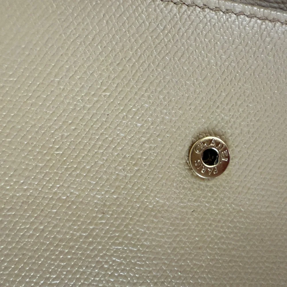 CHANEL Long Wallet Double Sided Snap‎ Button Beige Leather Authentic